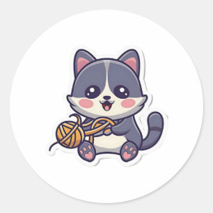 Cute Cat with Yarn Classic T-Shirt Round Sticker