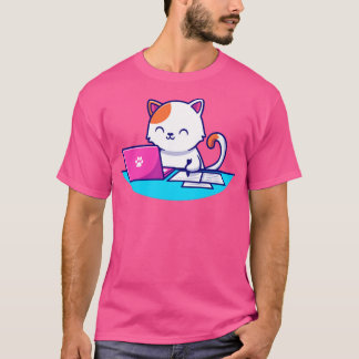 Cute Cat Working Laptop And Writing On Paper T-Shirt