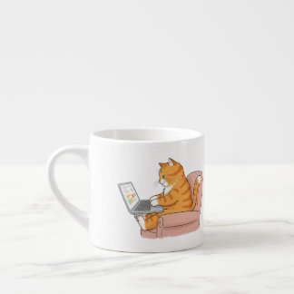 Cute Cat Working on a Laptop with Data Charts Espresso Cup