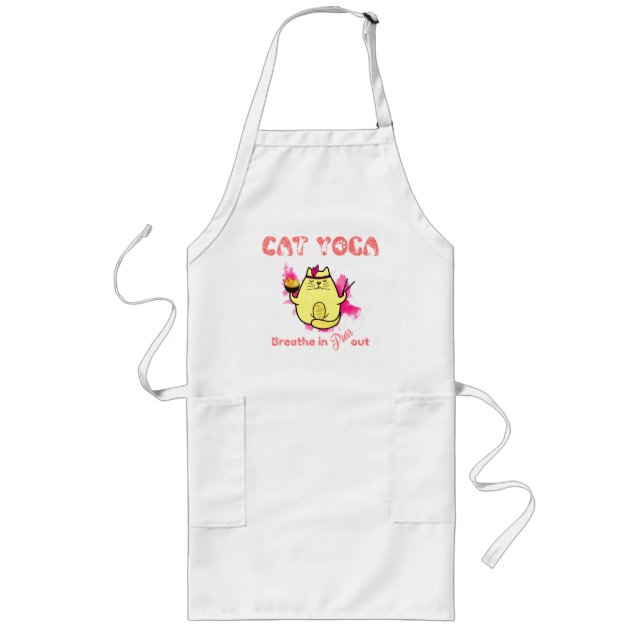 Cute Cat Yoga – "Breathe In, Purr Out" Long Apron (Front)