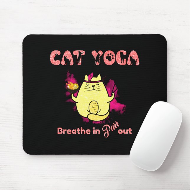 Cute Cat Yoga – "Breathe In, Purr Out" Mouse Pad (With Mouse)