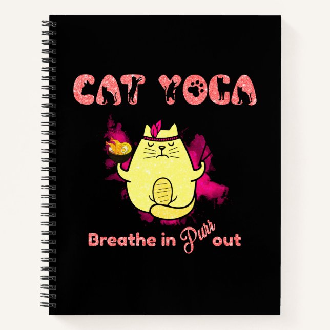 Cute Cat Yoga – "Breathe In, Purr Out" Notebook (Front)
