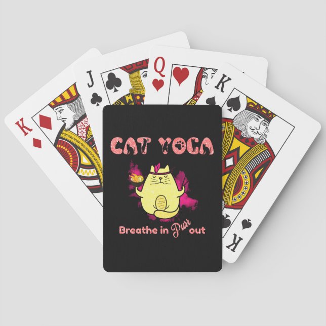 Cute Cat Yoga – "Breathe In, Purr Out" Playing Cards (Back)