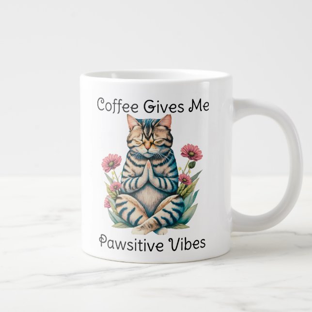 Cute Cat Yoga Pose Meditation Funny Kitty Quote Large Coffee Mug (Right)