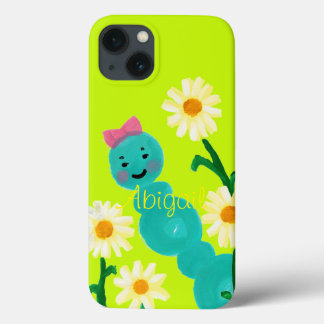 Cute Caterpillar and Daisies Personalised iPhone 13 Case