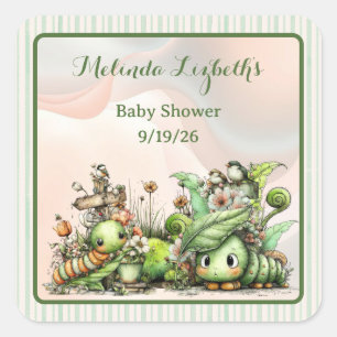 Cute Caterpillar Garden Baby Shower Party Square Sticker