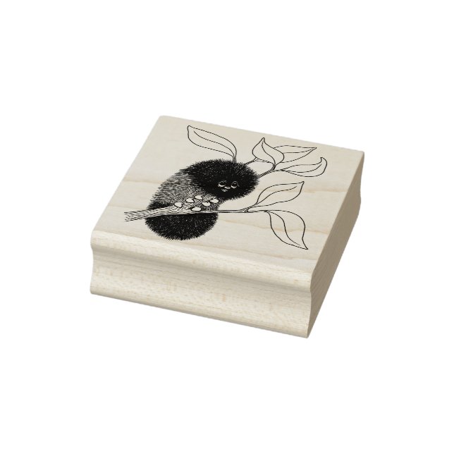 Cute Caterpillar on a Leafy Branch Rubber Stamp (Stamp)