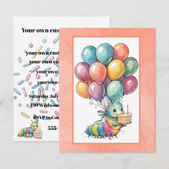 Cute Caterpillar Party DIGITAL DOWNLOAD INVITATION (Front/Back)