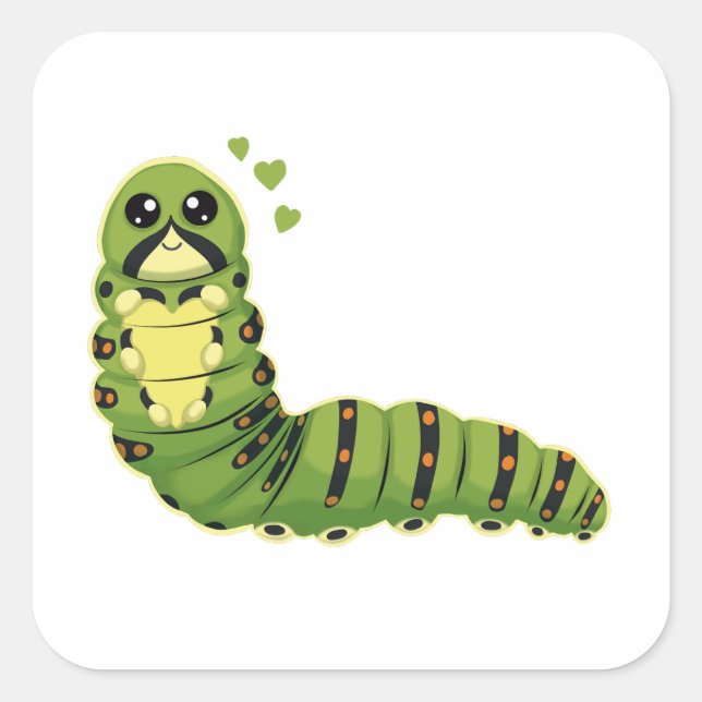 Cute Caterpillar with Hearts Square Sticker (Front)