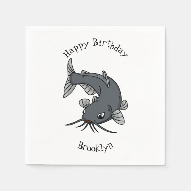 Cute catfish cartoon illustration napkin (Front)