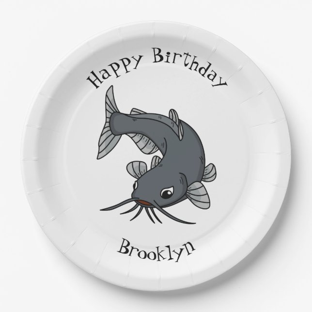 Cute catfish cartoon illustration paper plate (Front)