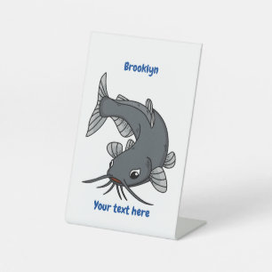 Cute catfish cartoon illustration pedestal sign