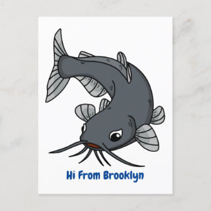 Cute catfish cartoon illustration postcard