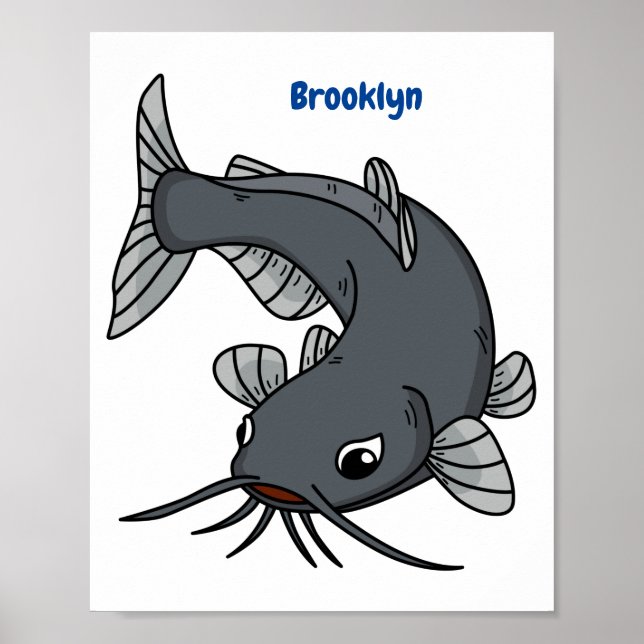 Cute catfish cartoon illustration  poster (Front)