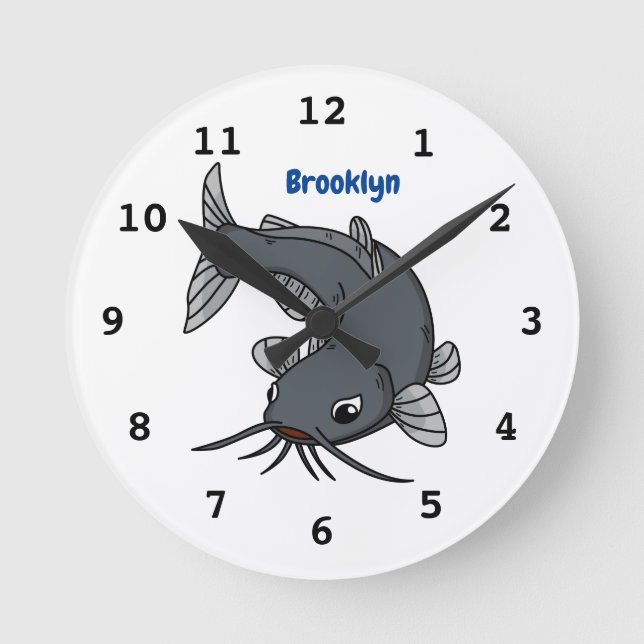Cute catfish cartoon illustration round clock (Front)