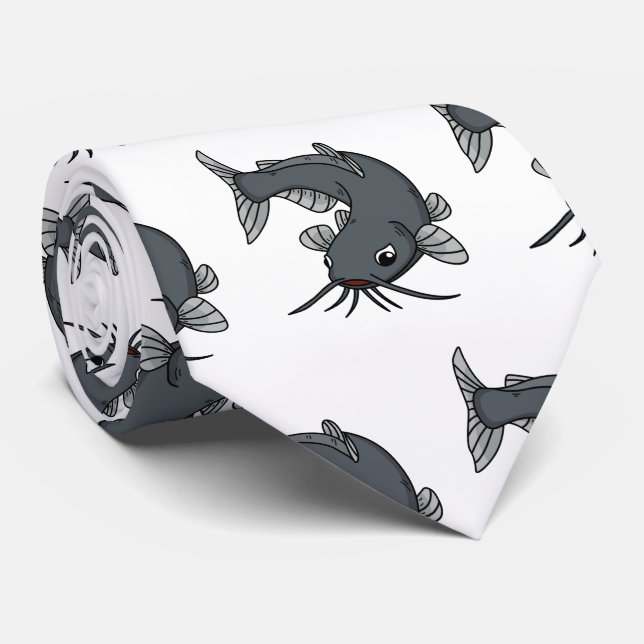 Cute catfish cartoon illustration  tie (Rolled)