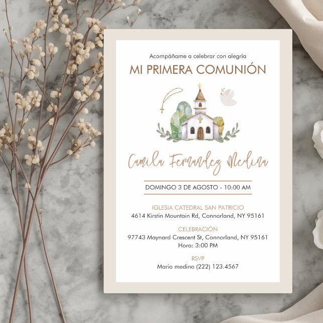 Cute Catholic Church Elegant Girl First Communion Invitation (Creator Uploaded)