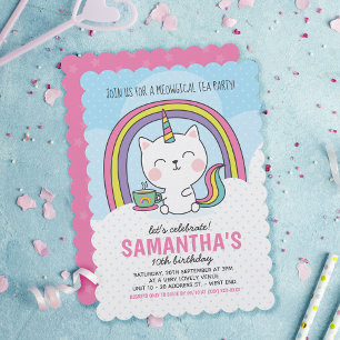 Cute Caticorn Cat Unicorn Tea Party Invitation