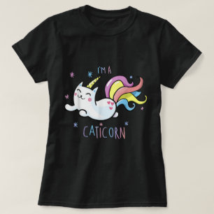Cute Caticorn Kawaii Rainbow Cat Design T-Shirt