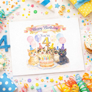 Cute Cats 4th Happy Birthday for Girls  Postcard