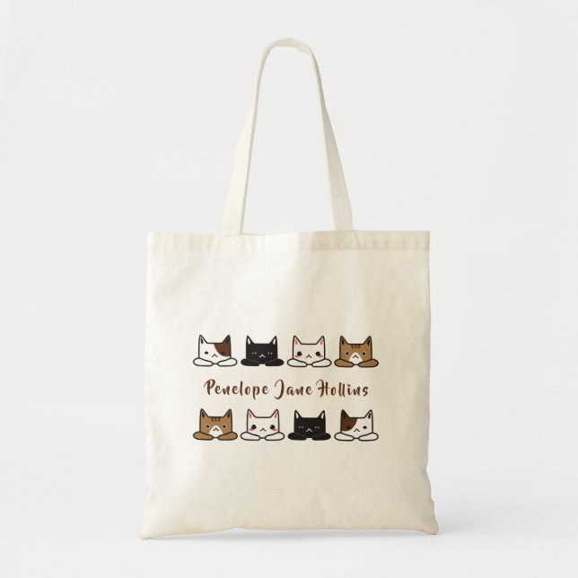 Cute "Cats All In A Row" Tote Bag (Front)