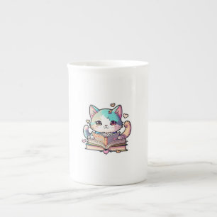 cute cats amazing design reading books by cat  bone china mug