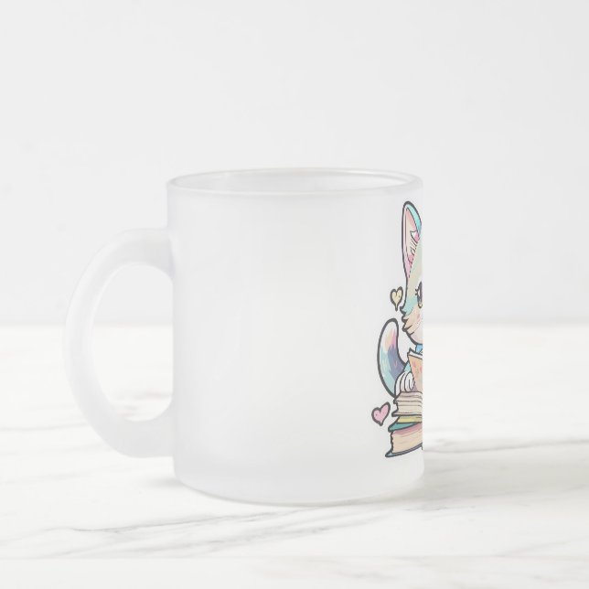 cute cats amazing design reading books by cat  frosted glass coffee mug (Left)