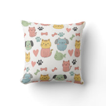 Cute Cats and Dogs Cartoon Pattern Pillow