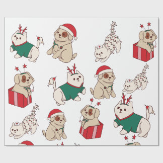 Cute cats and dogs Christmas Wrapping Paper