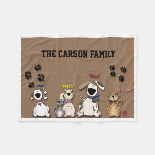 Cute Cats and Dogs Custom Family Fleece Blanket