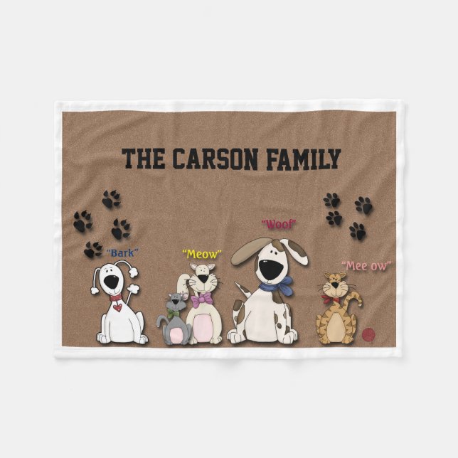 Cute Cats and Dogs Custom Family Fleece Blanket (Front (Horizontal))