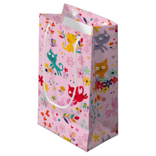 Cute Cats and Flower Fun   Small Gift Bag