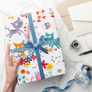 Cute Cats and Flower Fun Wrapping Paper