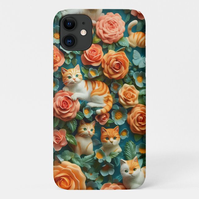 Cute Cats and Flowers Design  Case-Mate iPhone Case (Back)