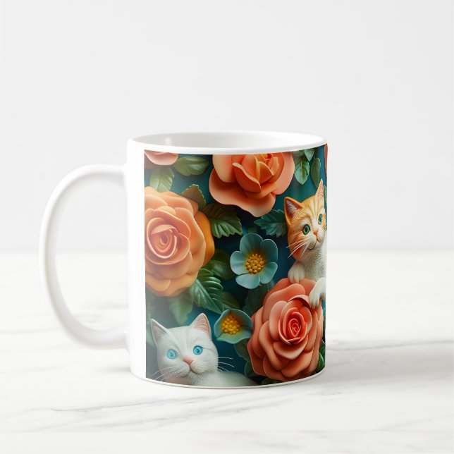 Cute Cats and Flowers Design  Coffee Mug (Left)