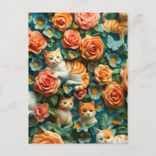Cute Cats and Flowers Design Postcard