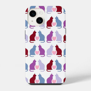 Cute Cats and Heart Pattern iPhone 14 Case