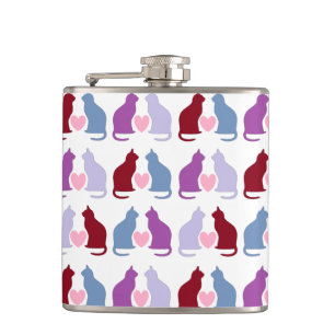 Cute Cats and Hearts Pattern Hip Flask