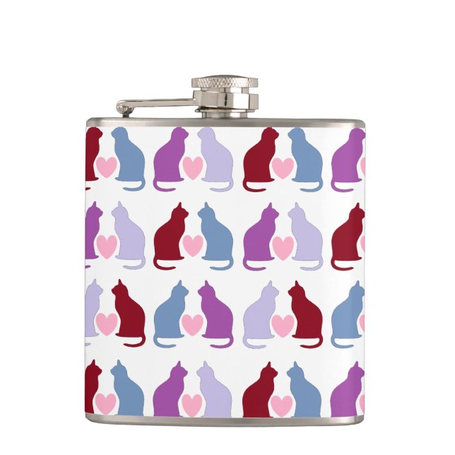 Cute Cats and Hearts Pattern Hip Flask (Front)