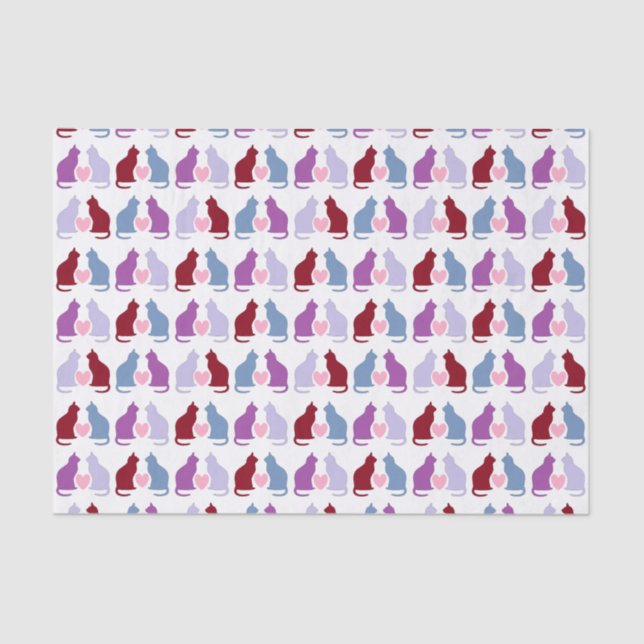 Cute Cats and Hearts Pattern Tissue Paper (Front)