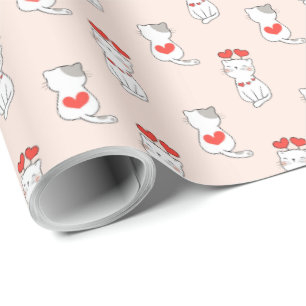 Cute Cats and Hearts Wrapping Paper