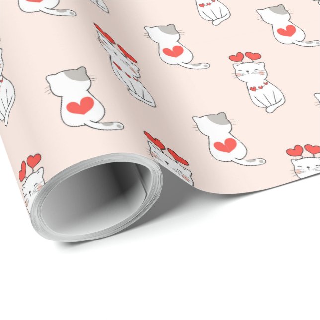 Cute Cats and Hearts Wrapping Paper (Roll Corner)