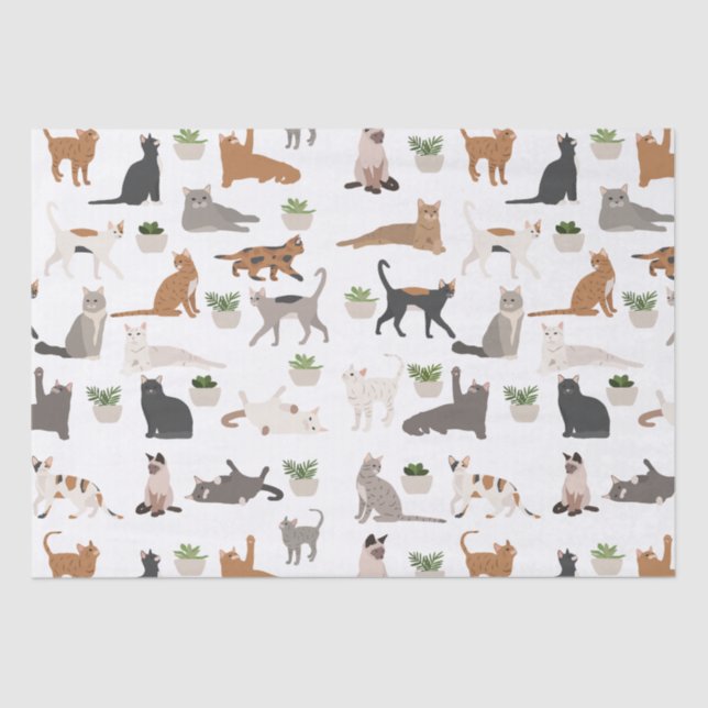 Cute Cats and House Plants Decoupage Tissue Paper (Front)