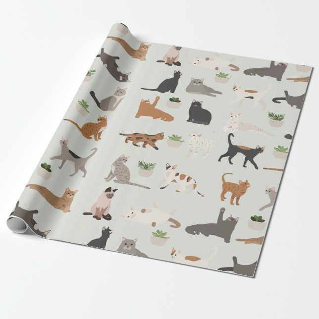Cute Cats and House Plants  Wrapping Paper (Unrolled)