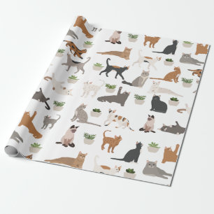 Cute Cats and House Plants Wrapping Paper
