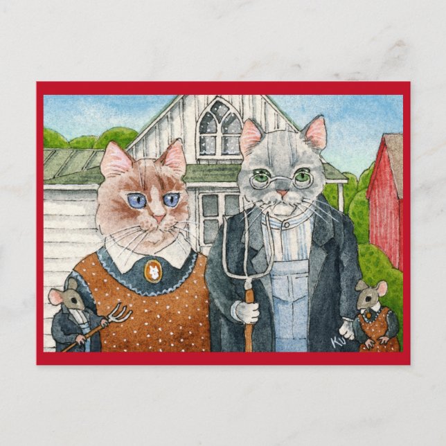 Cute Cats and Mice, American Gothic postcard (Front)