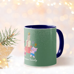 Cute cats and presents moss green Christmas Mug