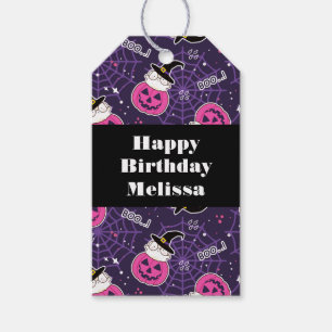 Cute Cats and Pumpkins Halloween Pattern Birthday Gift Tags