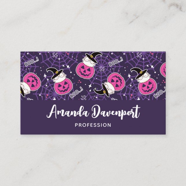 Cute Cats and Pumpkins Halloween Pattern Business Card (Front)