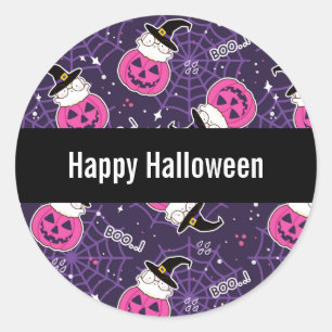 Cute Cats and Pumpkins Halloween Pattern Classic Round Sticker